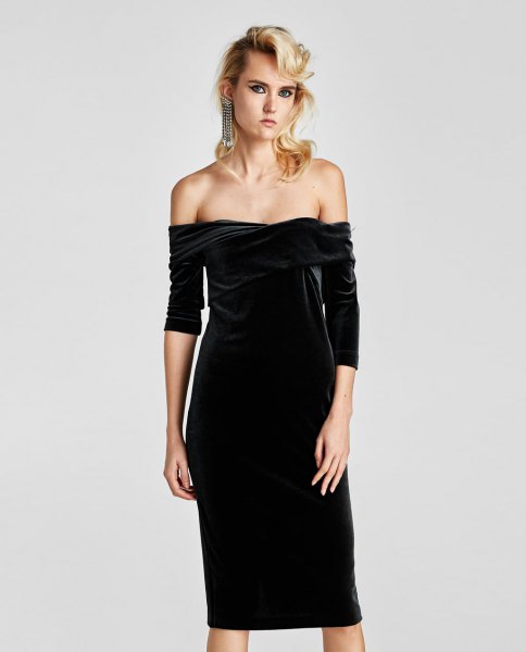black knee length from the shoulder gown