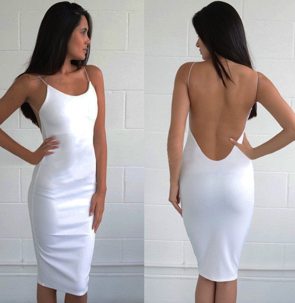 white low back bodycon midi dress