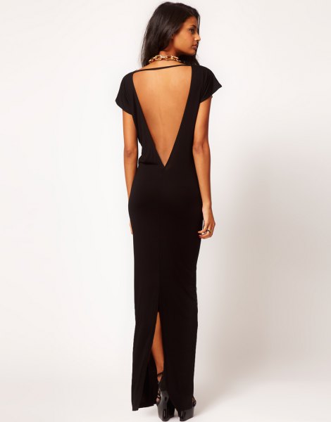 black low back high split maxi dress