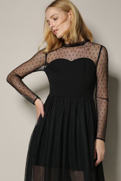 black strapless tulle dress mesh overlay