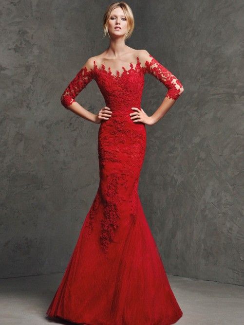 red mermaid dress lace