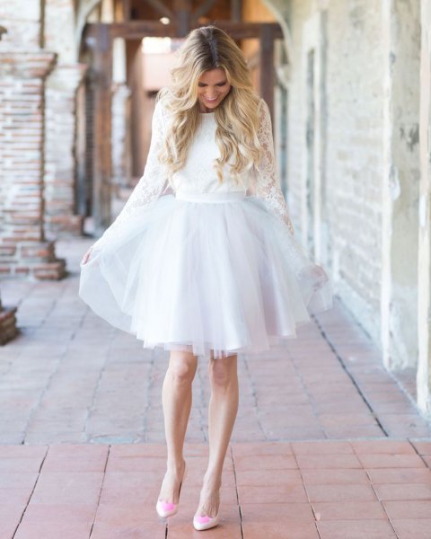 Long sleeve band with lace and dress with chiffon band