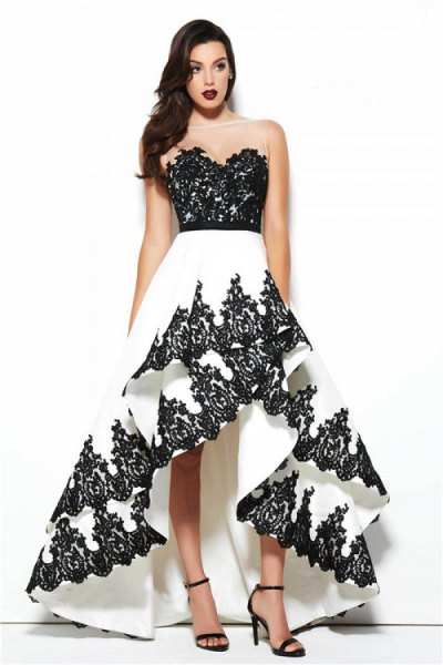 black and white strapless backless dress