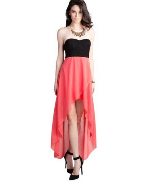 black and pink strapless high low dress