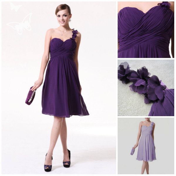 simple strap purple empire waist bridesmaid dress