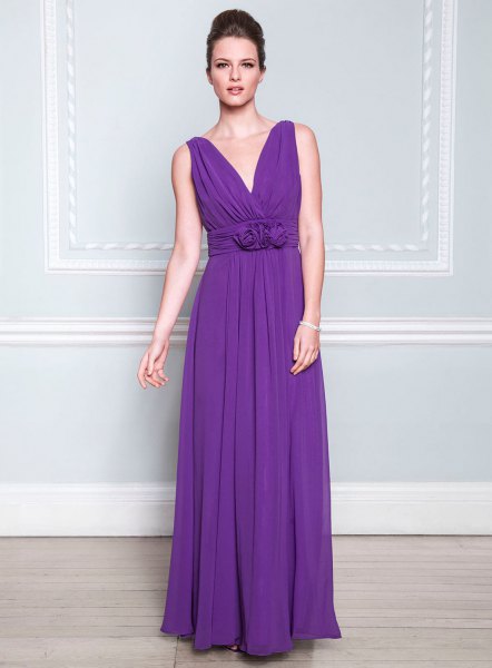 purple deep v-neck bridesmaid dress