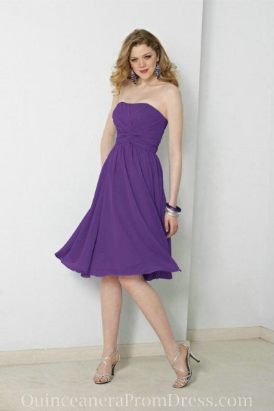 strapless fit and flare chiffon bridesmaid dress