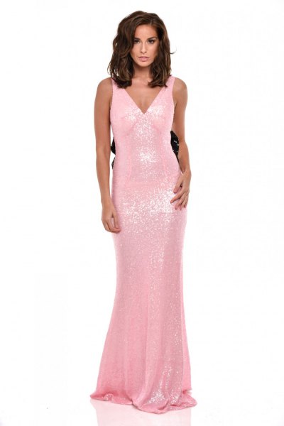 Pink sequin flowing fishtail dress