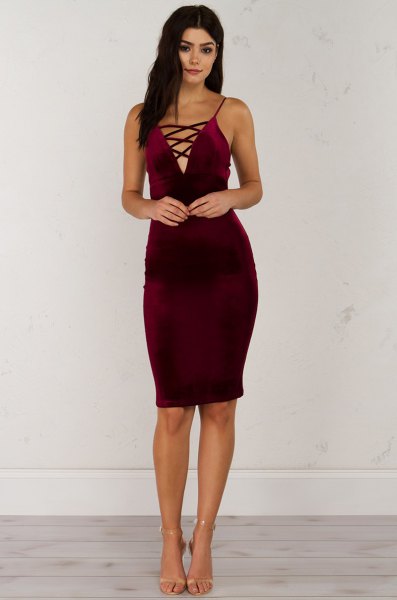 burgundy velvet criss cross body skirt dress