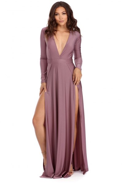purple deep maxi dress with v-neck