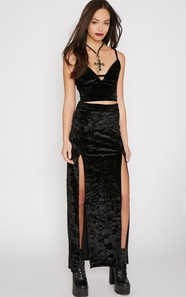 black two-piece velvet double-breasted dress