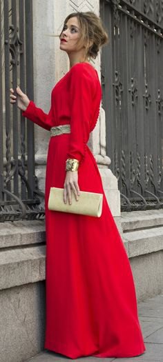 red long sleeve maxi dress