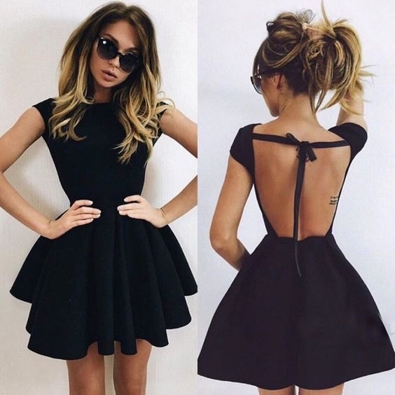 black backless ruffle mini dress