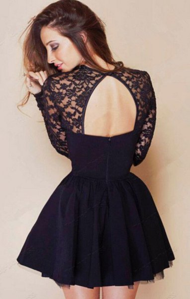 black lace and chiffon dress with open back