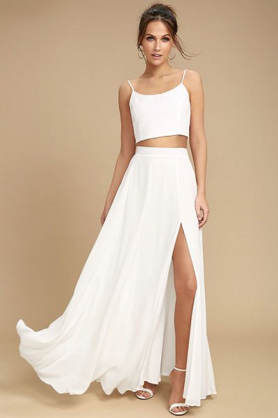 two pieces white maxi dress