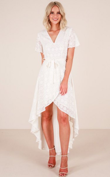 asymmetrical white lace dress