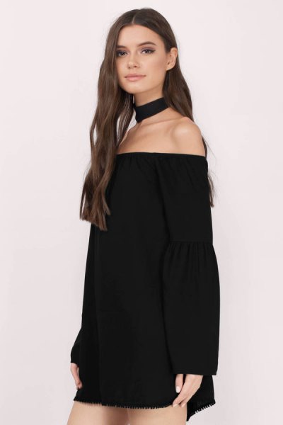 black off shoulder mini dress with choker