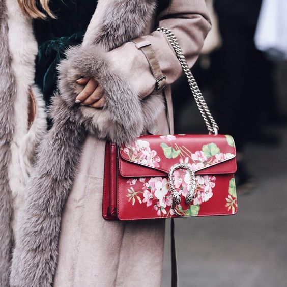 floral clutch bag faux fur