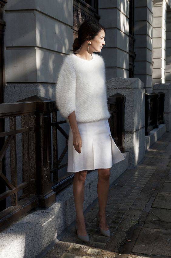 white fluffy sweater skirt
