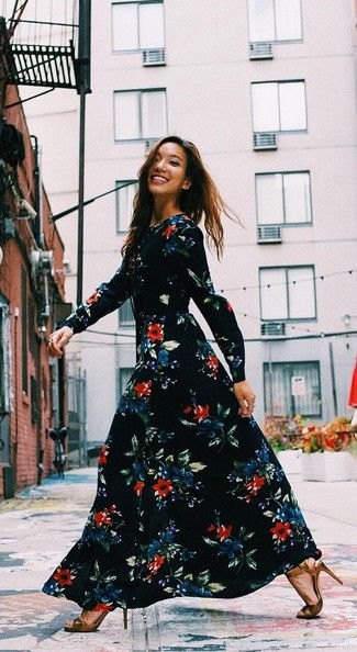 windy black maxi floral dress