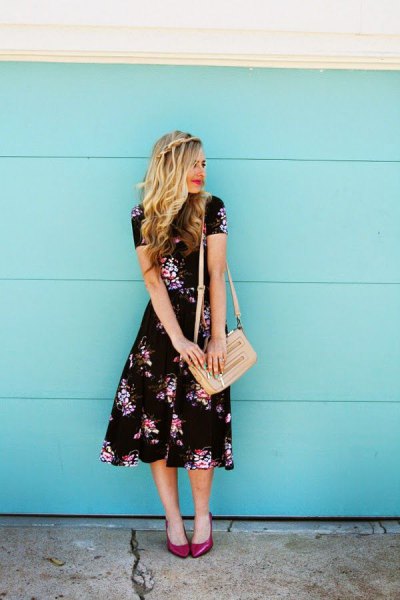 midi floral dress pale pink handbag