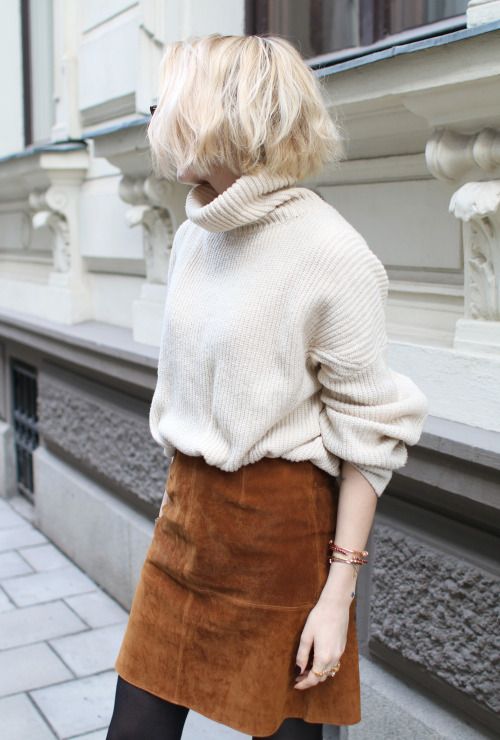 suede skirt oversized sweater