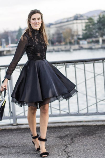 black lace chiffon dress