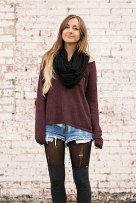 black scarf gray cold shorts in shoulder top