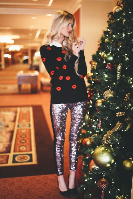 sequin leggings ugly sweater