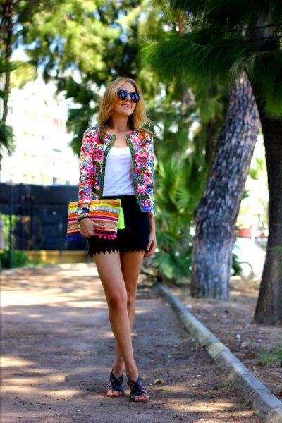 white top floral jacket