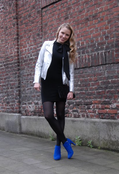 black sweater dress royal blue ankle boots