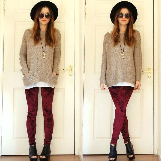 burgundy leggings gray comfy knitted sweater
