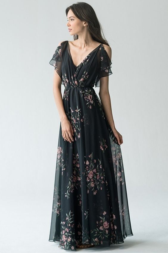 Black chiffon dress floral