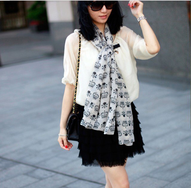 white printed chiffon scarf semi pure blouse