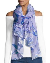 blue chiffon scarf from shoulder white top