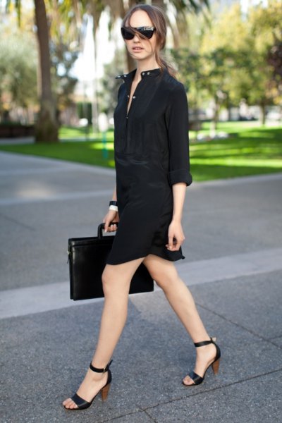 black open toe heels shirt dress
