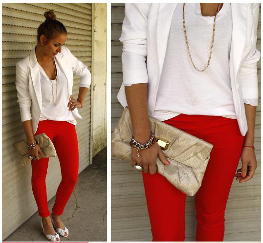red leggings white u-top white blazer