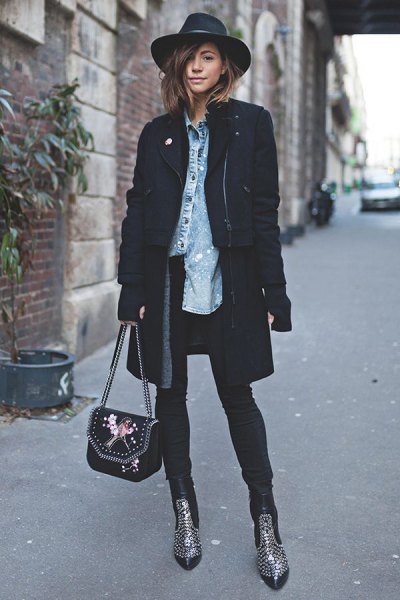 doubled ankle boots black long blazer