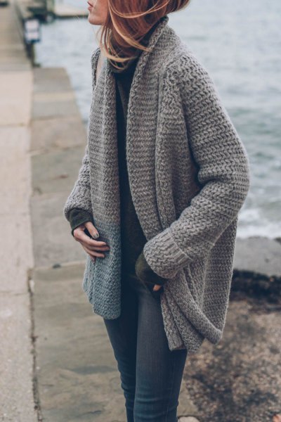 gray chunky knitted sweater cardigan