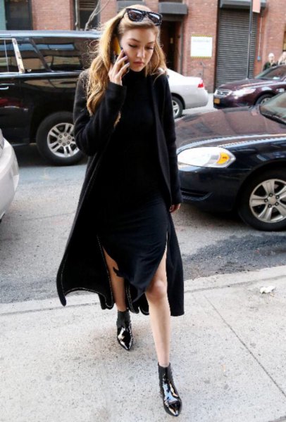 black sweater dress point toe ankle boots