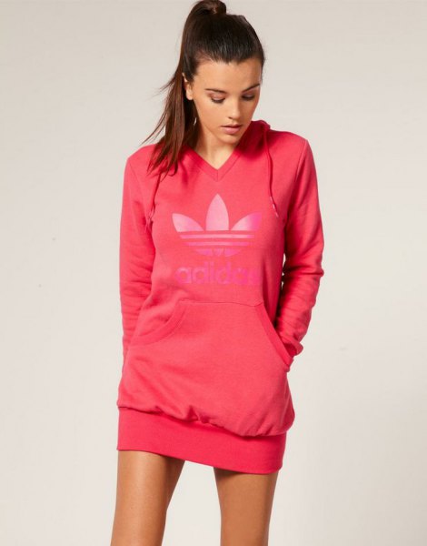 addidas pink sweater with v-neck