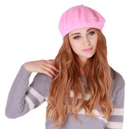 pink painter cap gray white knitted sweater