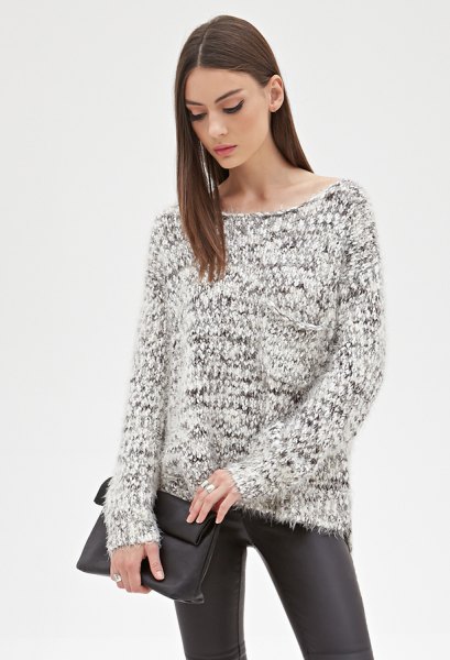 black and white marbled knitted sweaters made of leather