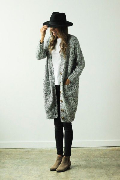 long knit sweater cardigan outfit