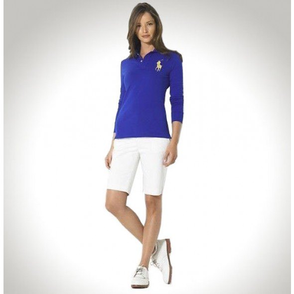 blue long sleeve skinny fit polo shirt