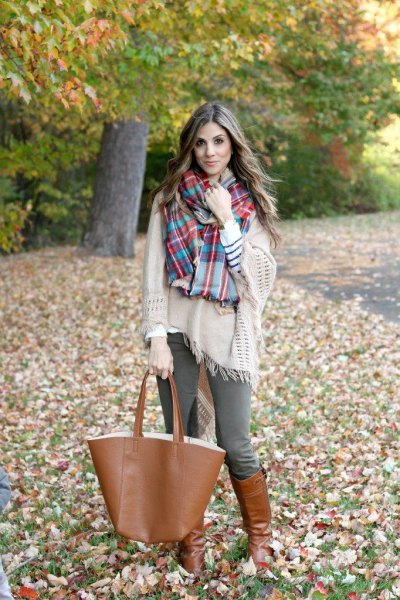 blanket sweater checkered scarf riding pants