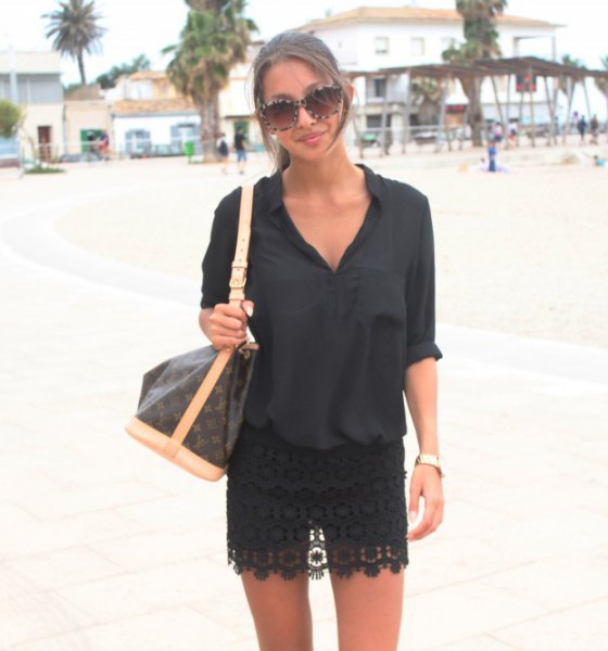 black lace skirt with a button