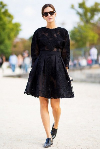 black lace flare skirt knitted sweater