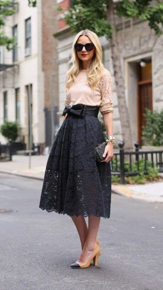 cream top high waist lace skirt