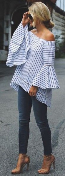 striped dress in shoulder top